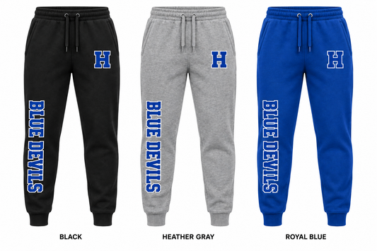 huntington varsity joggers in Black, Heather Gray and Royal Blue