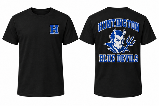 HUNTINGTON BLUE DEVILS black tee front and back