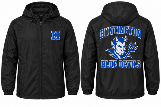 Huntington Varsity Windbreaker — Black front and back
