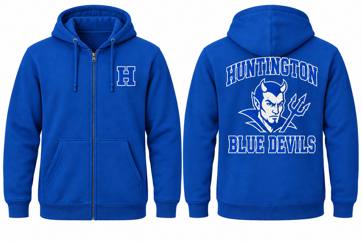 Huntington Varsity Zip-Up Hoodie in Royal Blue