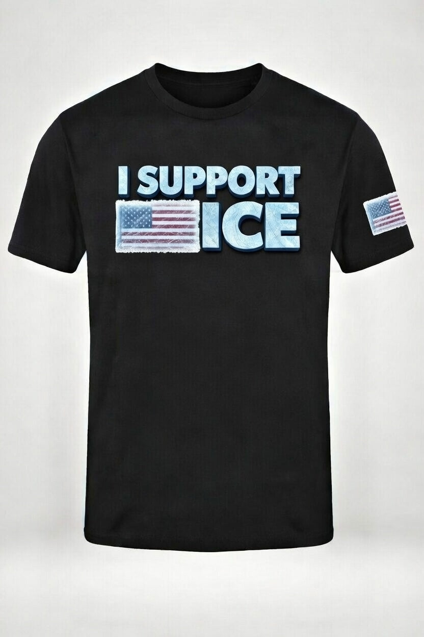 I Support ICE T-Shirt | Patriotic Pro-ICE American Flag Tee | 47SwagCo