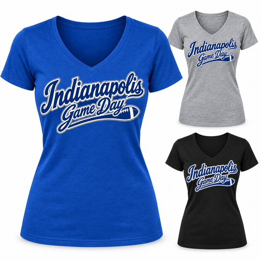 Indianapolis Women's Game Day Script V-Neck T-Shirt — product thumbnail