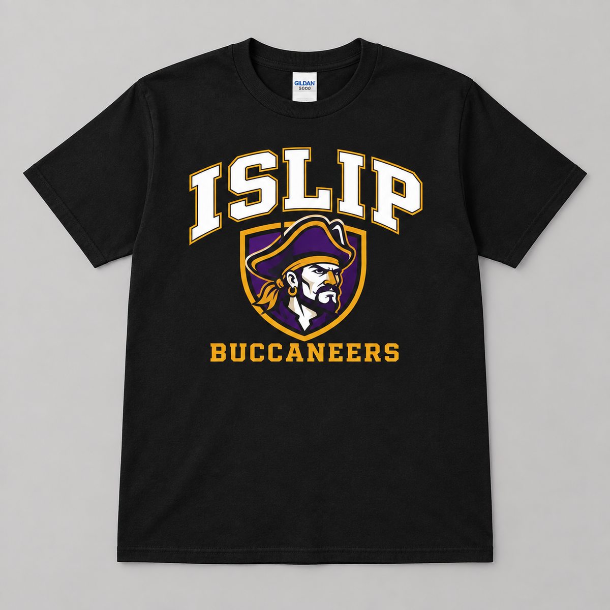 Black adult Islip Buccaneers captain crest cotton tee