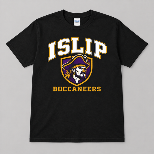 Black adult Islip Buccaneers captain crest cotton tee