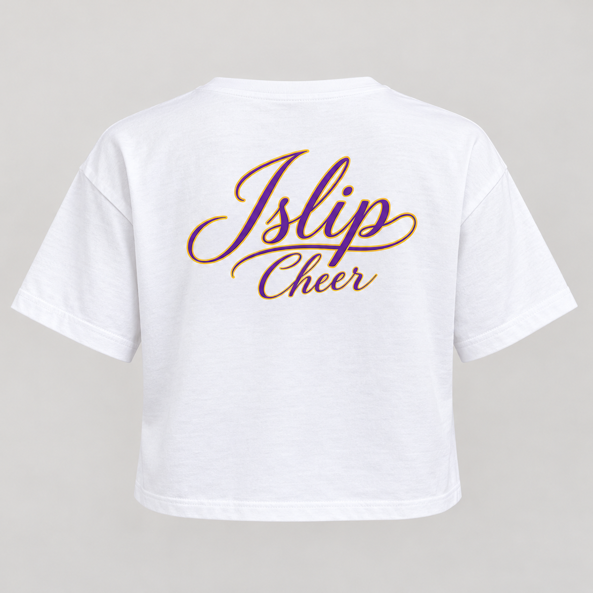 Islip Cheer Women's Heritage I Boxy Crop Tee back view in White