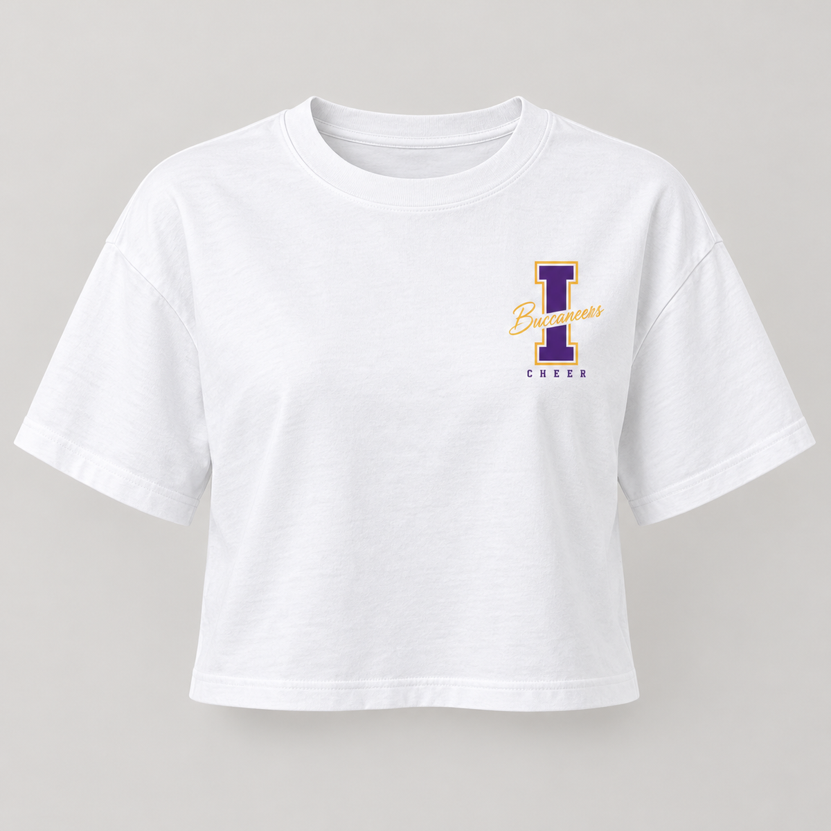 Islip Cheer Women's Heritage I Boxy Crop Tee front view in White