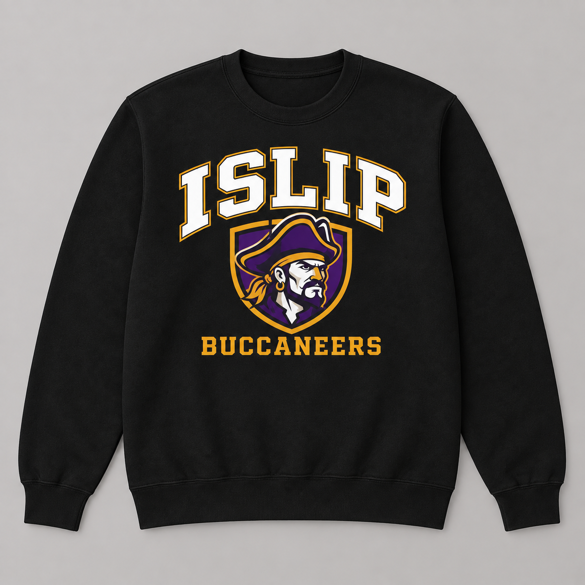 Black Islip Buccaneers Adult Captain Crest Crewneck Sweatshirt