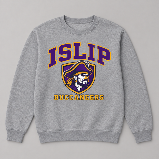 Sport Grey Islip Buccaneers Adult Captain Crest Crewneck Sweatshirt