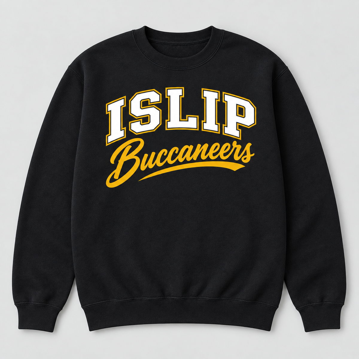 Black Islip Buccaneers Adult Varsity Script Crewneck Sweatshirt