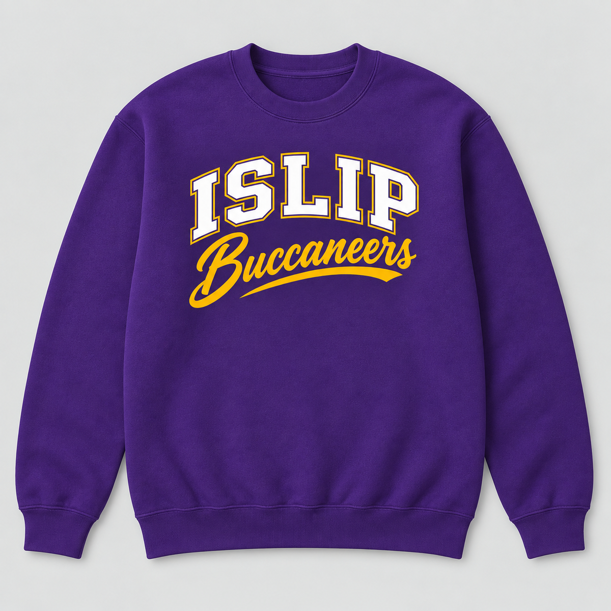 Purple Islip Buccaneers Adult Varsity Script Crewneck Sweatshirt