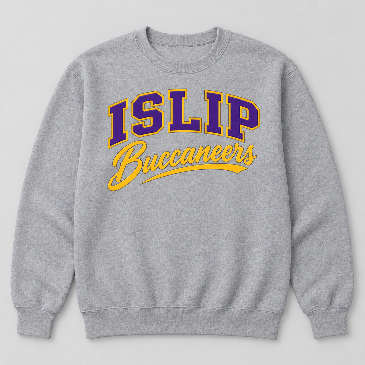 Sport Grey Islip Buccaneers Adult Varsity Script Crewneck Sweatshirt