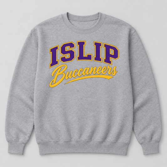 Sport Grey Islip Buccaneers Adult Varsity Script Crewneck Sweatshirt