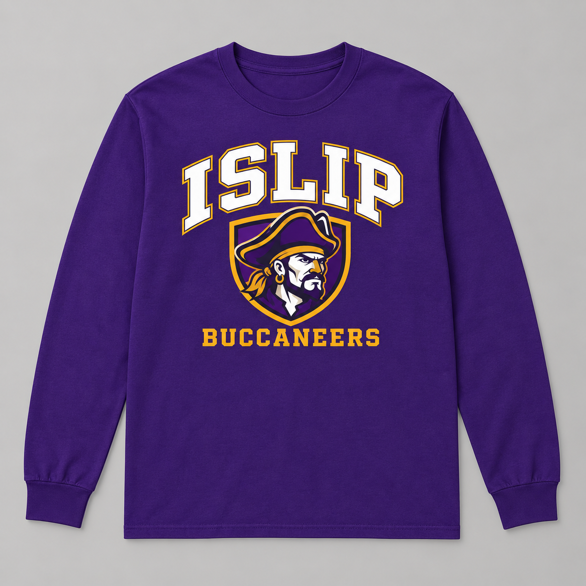 Purple Islip Buccaneers Adult Captain Crest Long Sleeve Tee