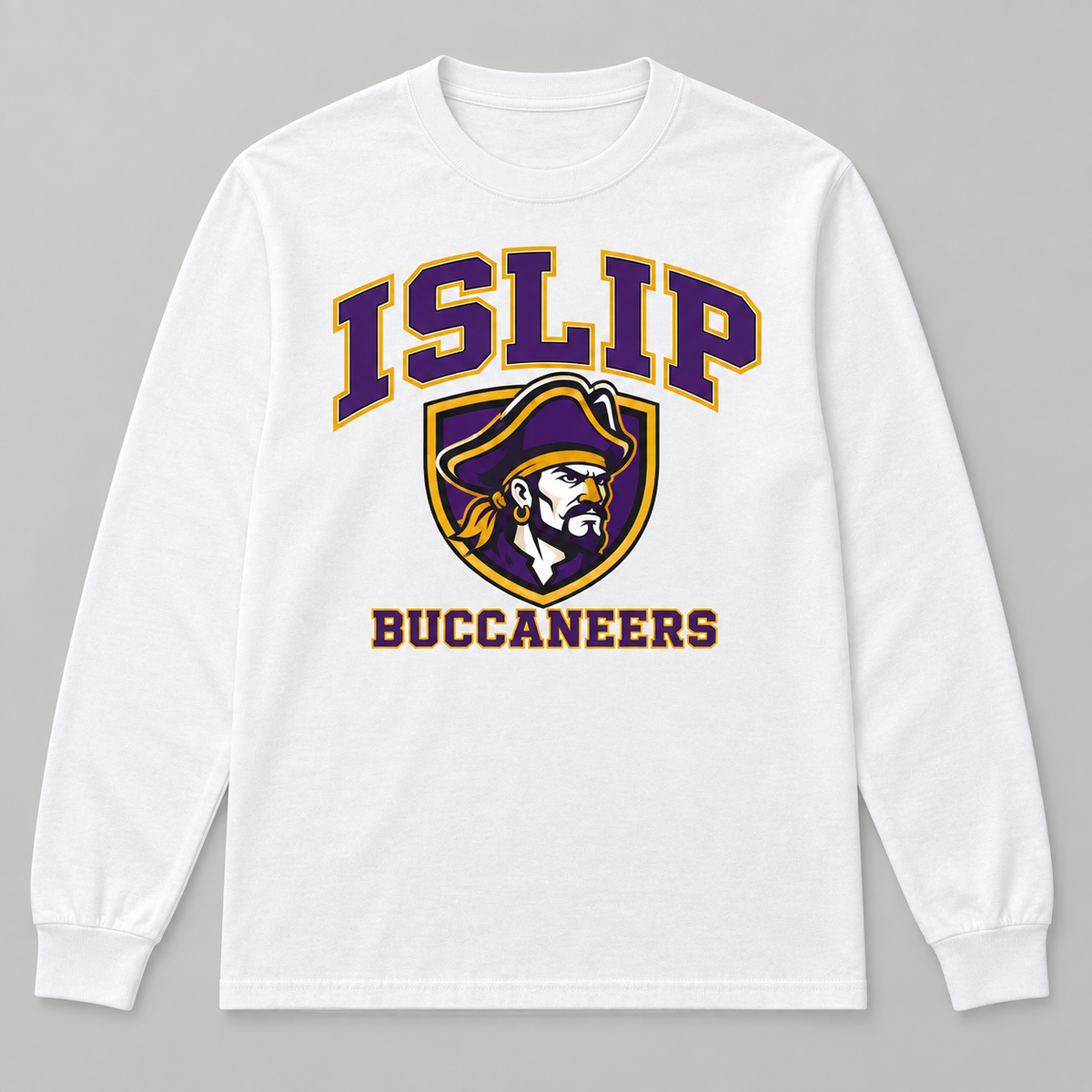 White Islip Buccaneers Adult Captain Crest Long Sleeve Tee