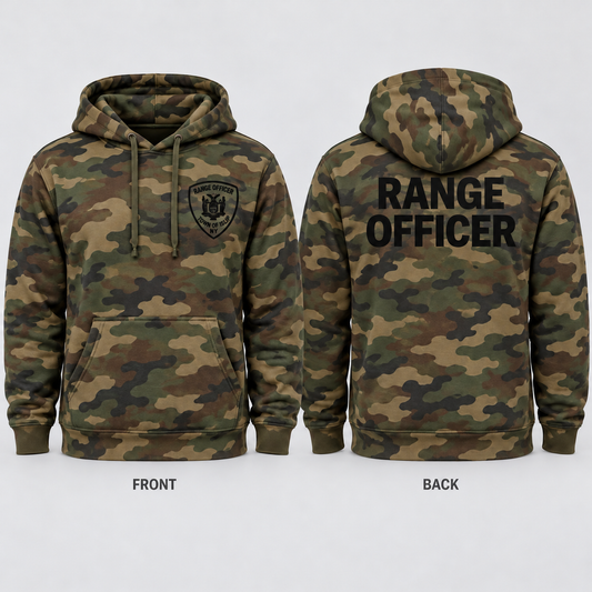 Town of Islip Range Officer Independent Trading Camo Hoodie - Forest Camo / black print front and back