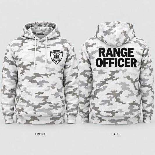 Town of Islip Range Officer Independent Trading Camo Hoodie - Snow Camo / black print front and back