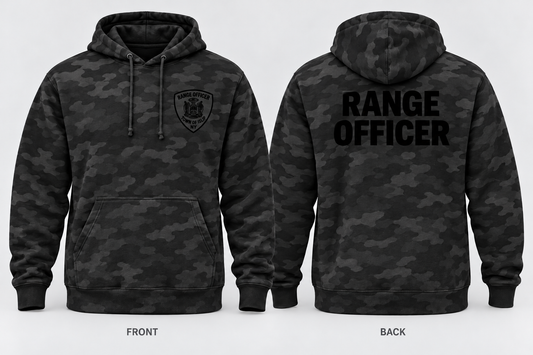 Town of Islip Range Officer Independent Trading Heavyweight Hoodie - Black Camo / black print front and back