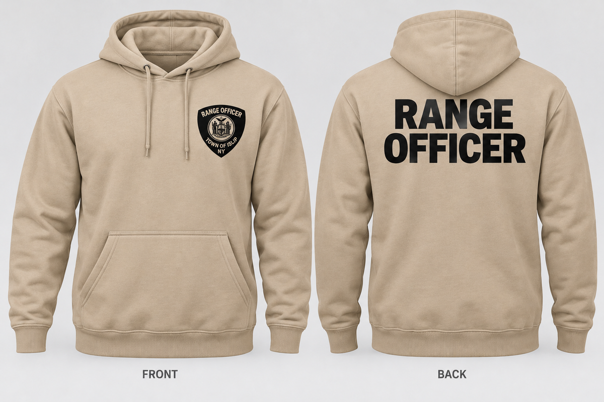 Town of Islip Range Officer Independent Trading Heavyweight Hoodie - Sandstone / black print front and back