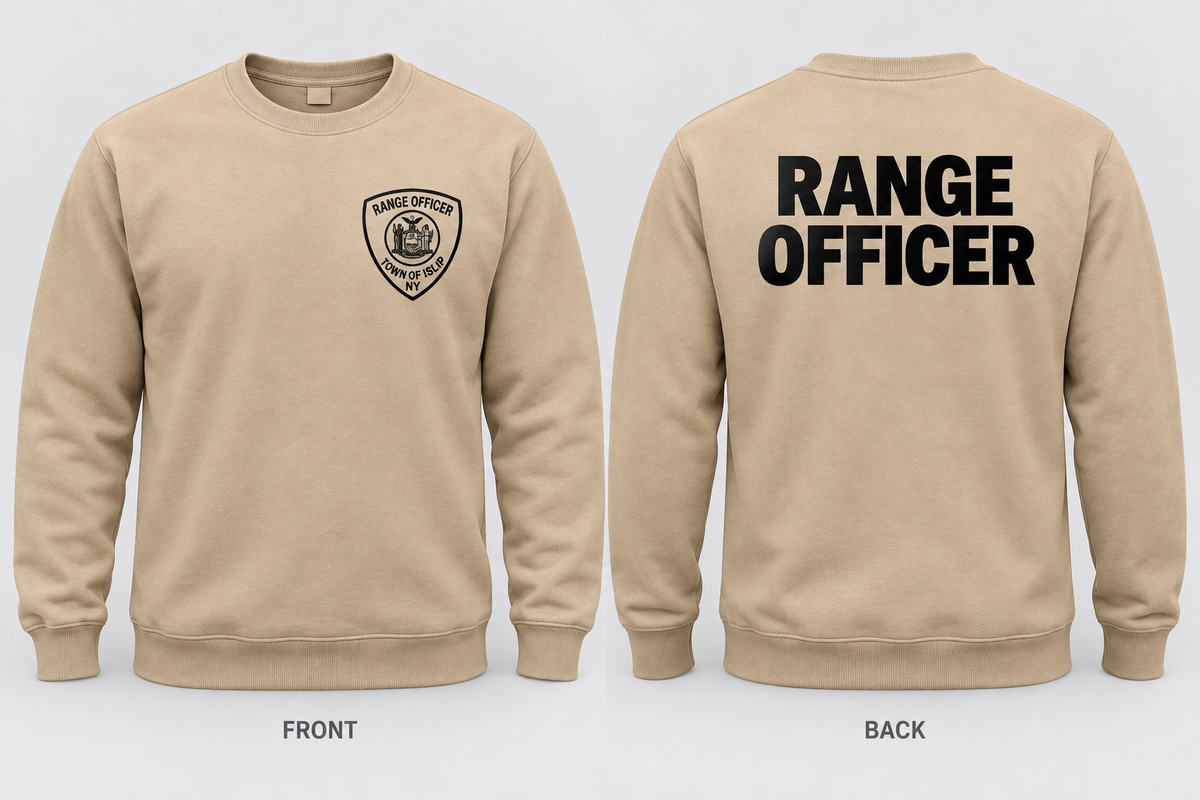 Town of Islip Range Officer Independent Trading Heavyweight Crewneck - Sandstone / black print front and back