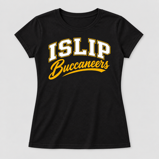 Black Islip Buccaneers Women's Varsity Script Crewneck Tee
