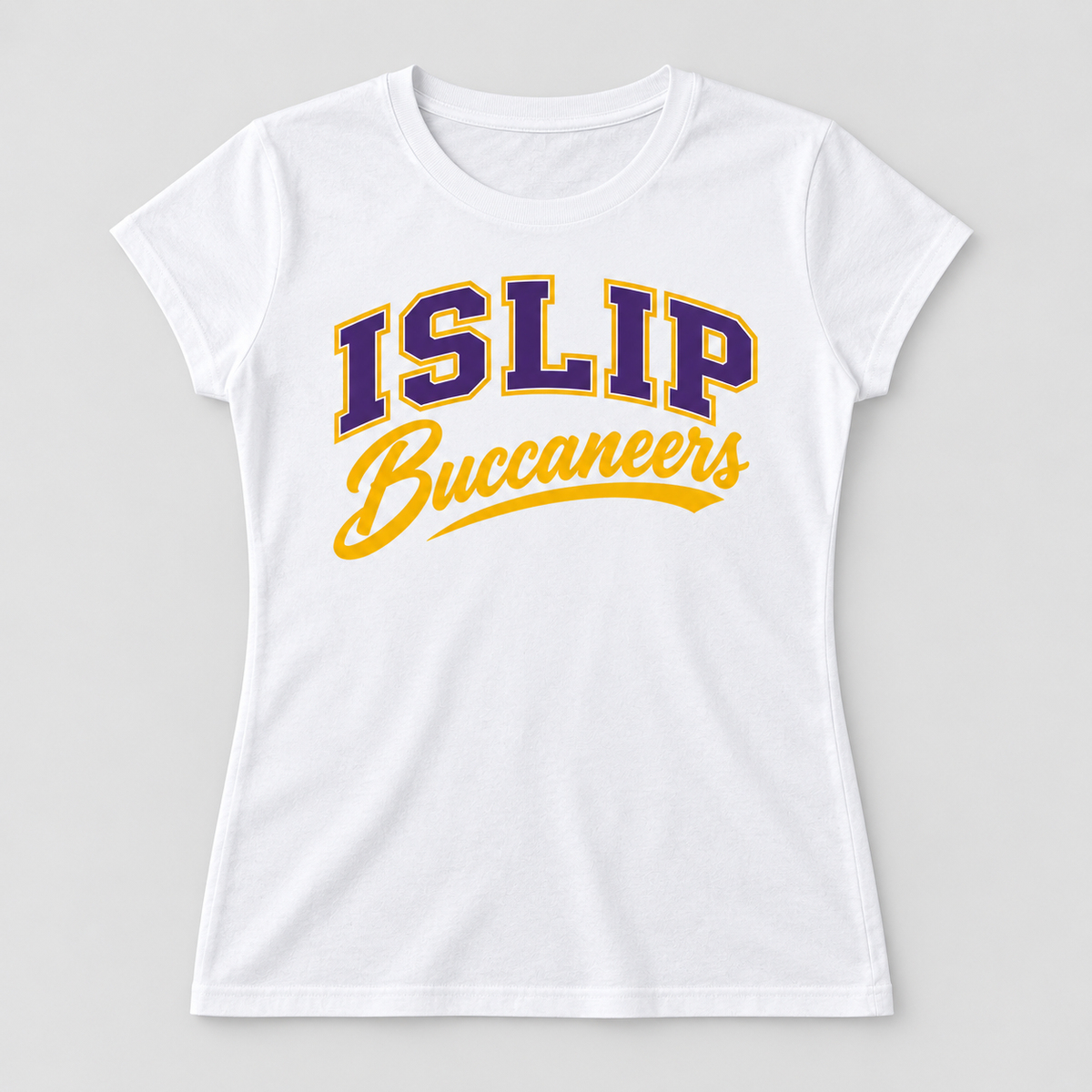 White Islip Buccaneers Women's Varsity Script Crewneck Tee