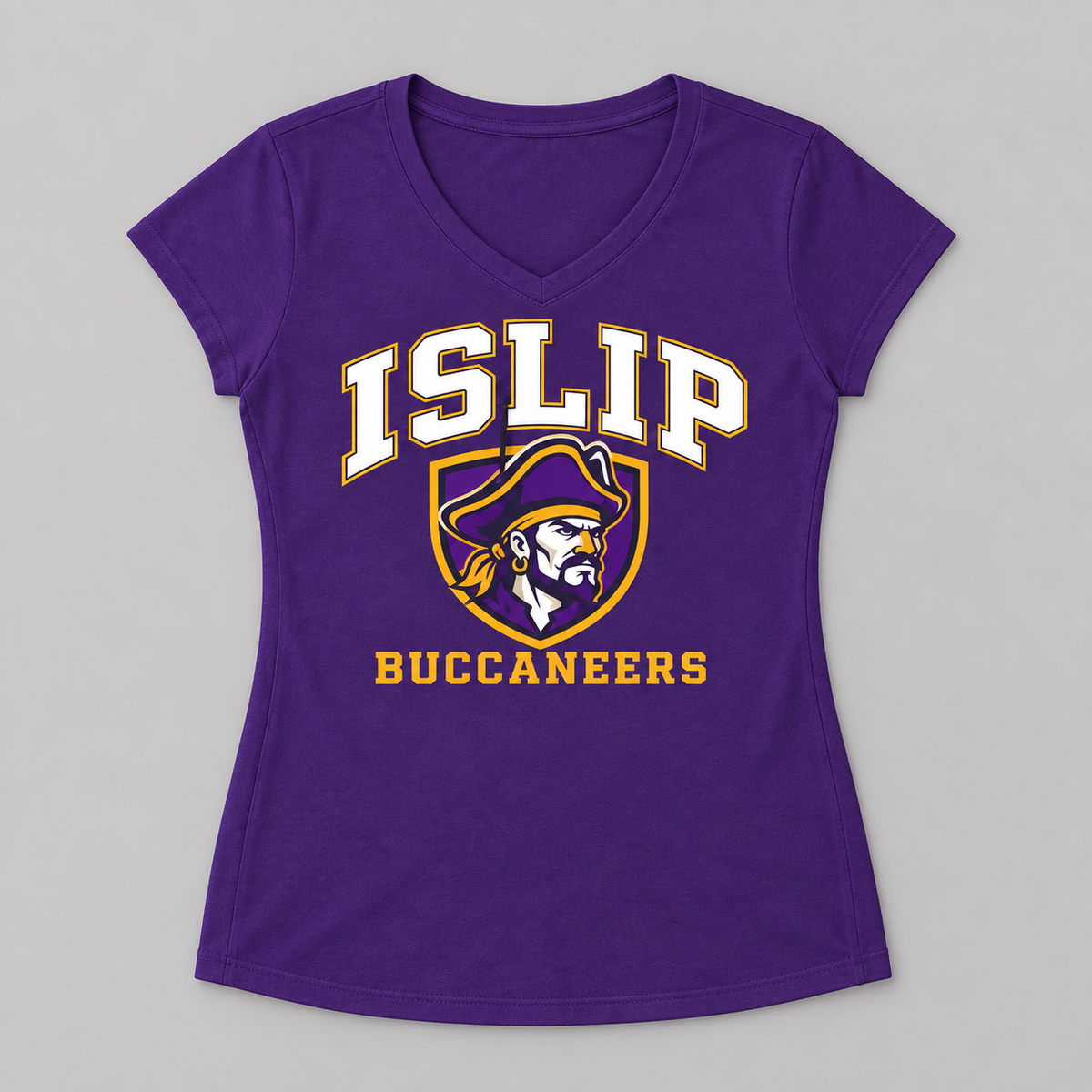 Purple Islip Buccaneers Women's Captain Crest V-Neck Tee