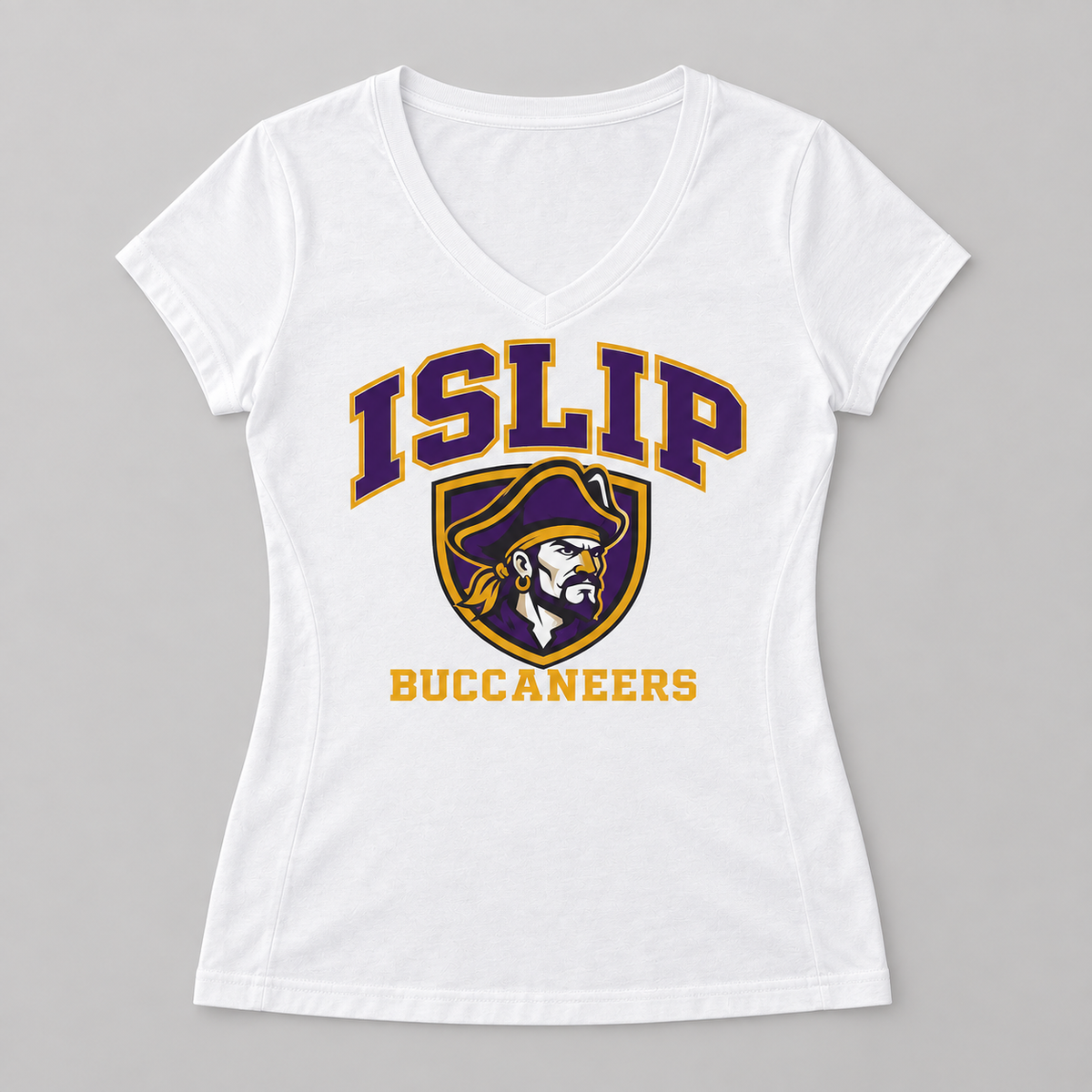 White Islip Buccaneers Women's Captain Crest V-Neck Tee