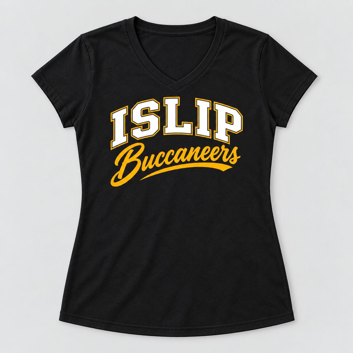 Black Islip Buccaneers Women's Varsity Script V-Neck Tee