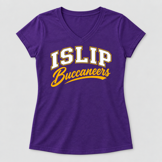 Purple Islip Buccaneers Women's Varsity Script V-Neck Tee