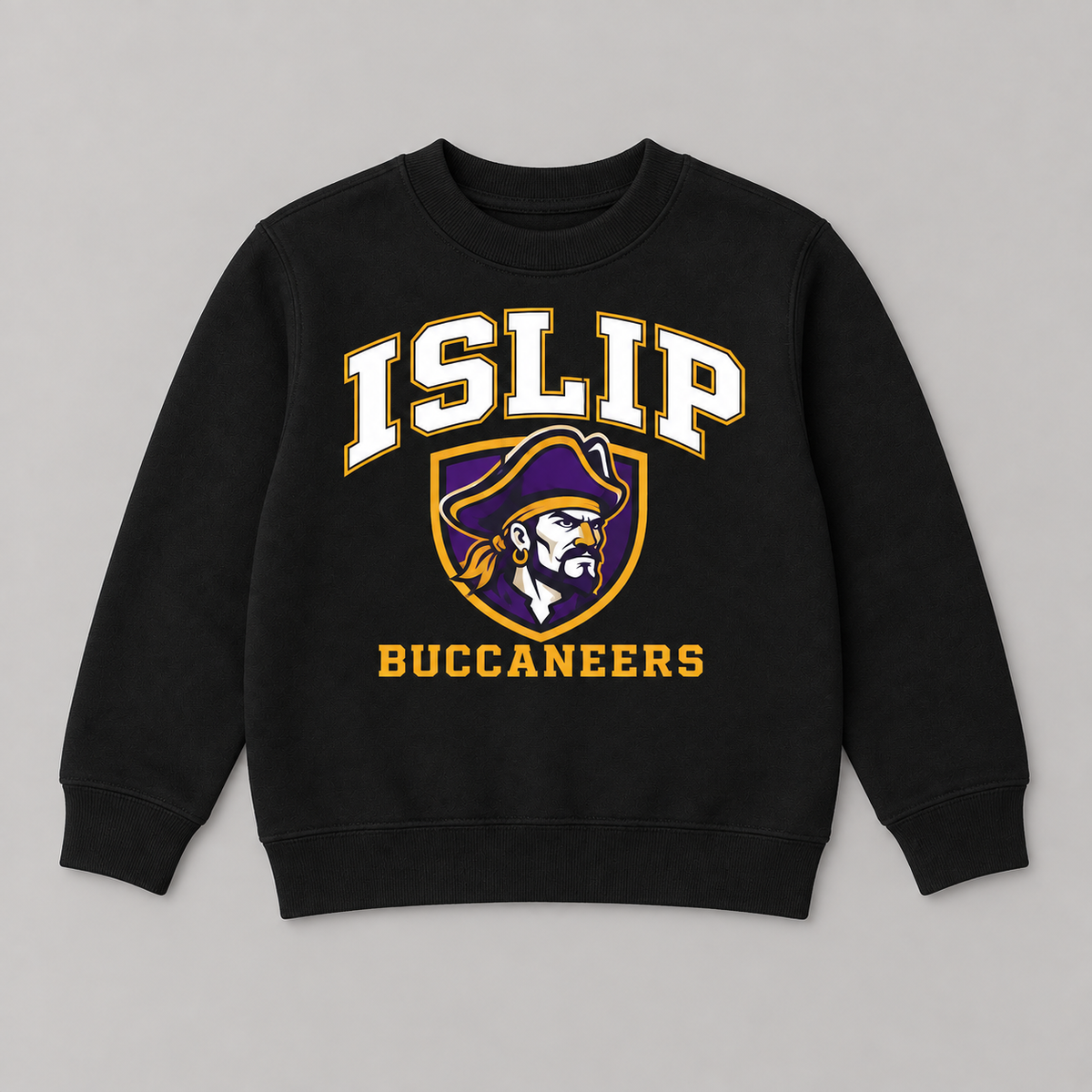 Black Islip Buccaneers Youth Captain Crest Crewneck Sweatshirt
