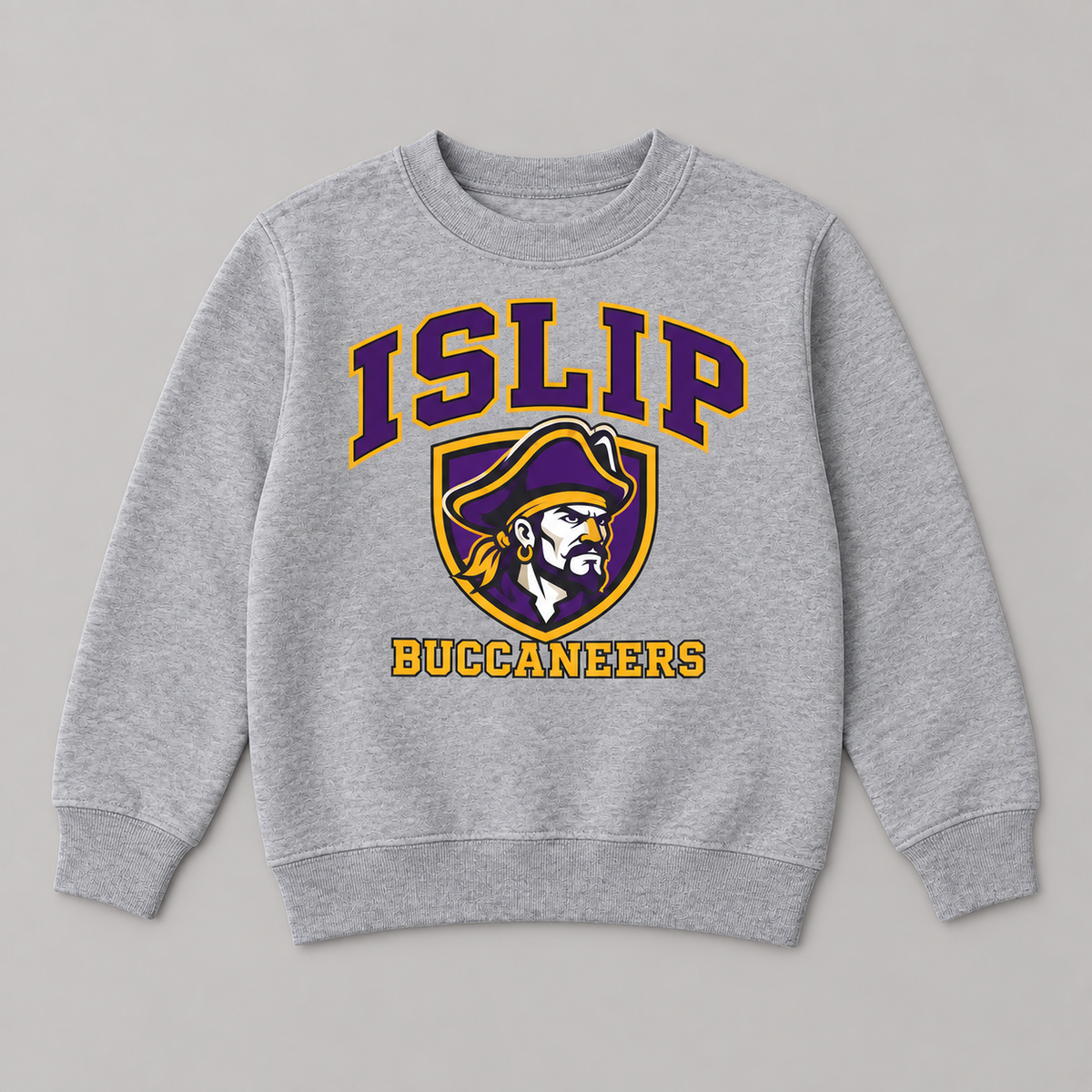 Sport Grey Islip Buccaneers Youth Captain Crest Crewneck Sweatshirt