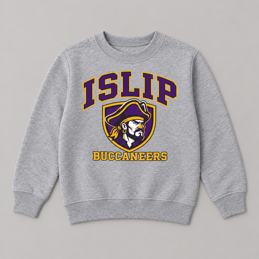 Sport Grey Islip Buccaneers Youth Captain Crest Crewneck Sweatshirt
