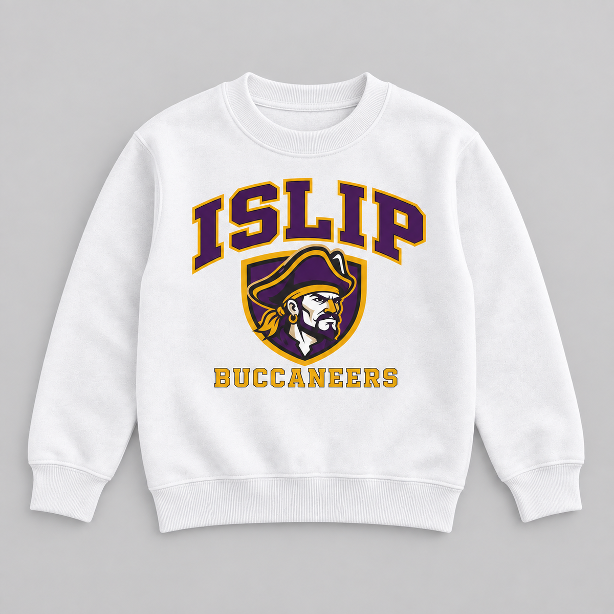 White Islip Buccaneers Youth Captain Crest Crewneck Sweatshirt