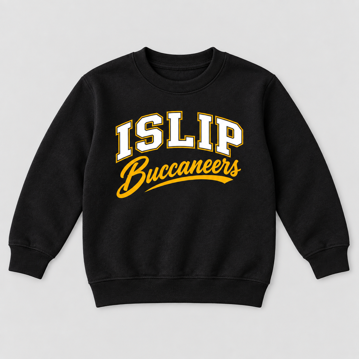 Black Islip Buccaneers Youth Varsity Script Crewneck Sweatshirt