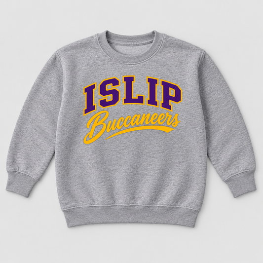 Sport Grey Islip Buccaneers Youth Varsity Script Crewneck Sweatshirt