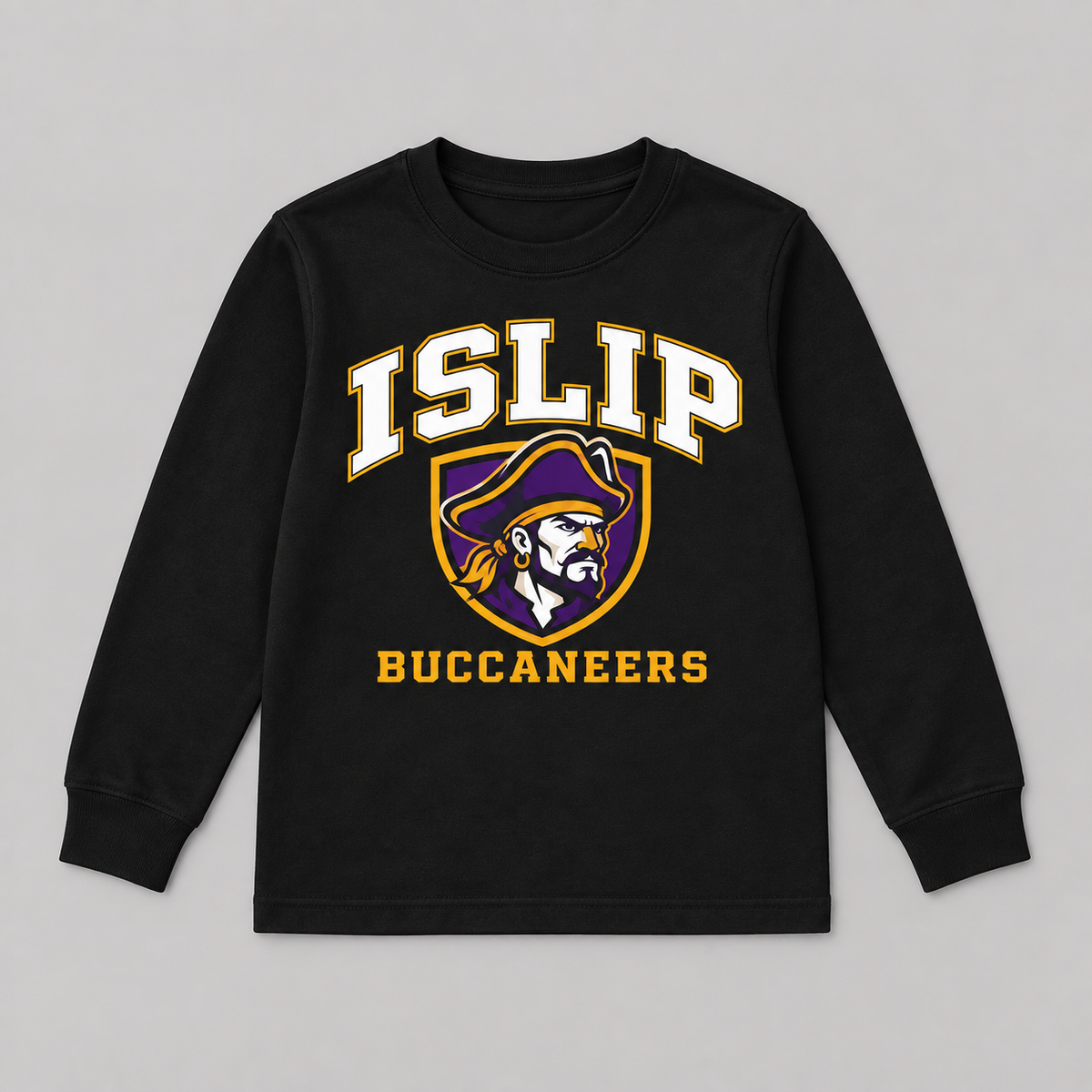 Black Islip Buccaneers Youth Captain Crest Long Sleeve Tee