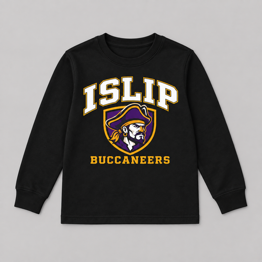 Black Islip Buccaneers Youth Captain Crest Long Sleeve Tee