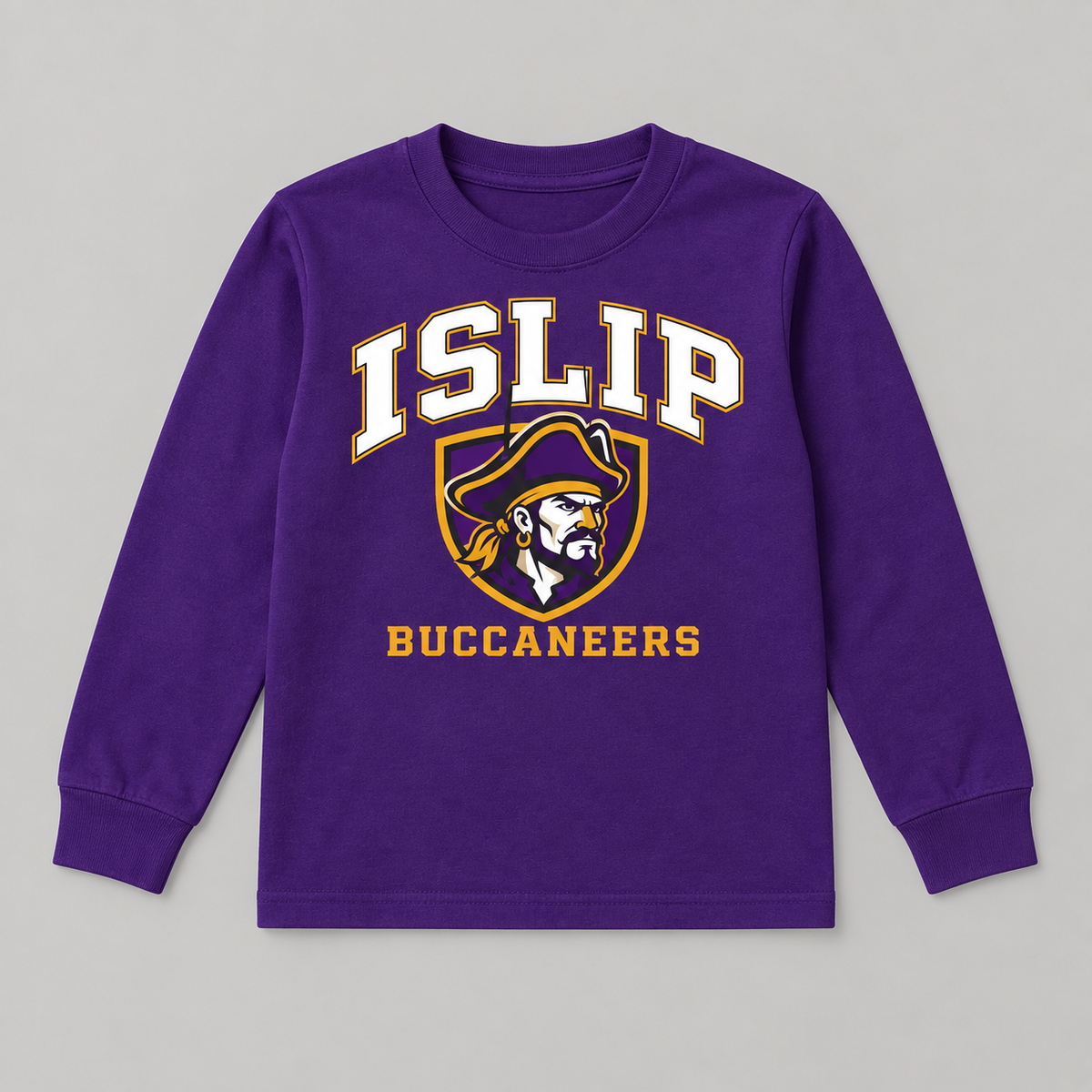 Purple Islip Buccaneers Youth Captain Crest Long Sleeve Tee