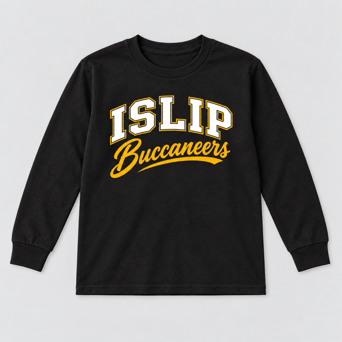 Black Islip Buccaneers Youth Varsity Script Long Sleeve Tee