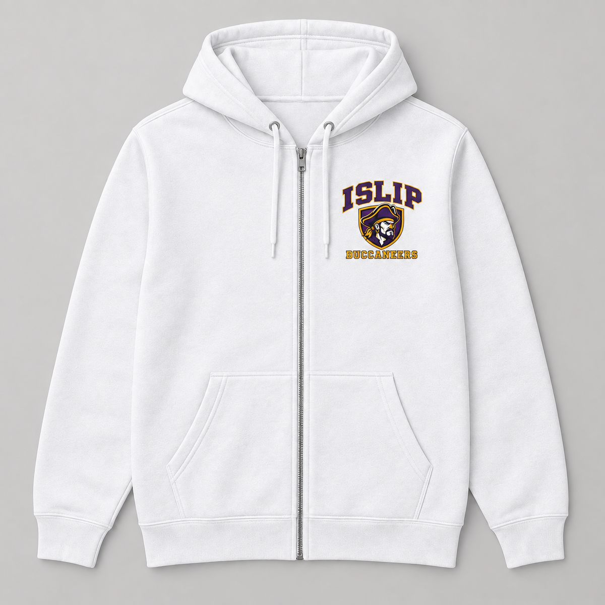 White Islip Buccaneers Adult Captain Crest Zip Hoodie