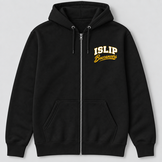 Black Islip Buccaneers Adult Varsity Script Zip Hoodie