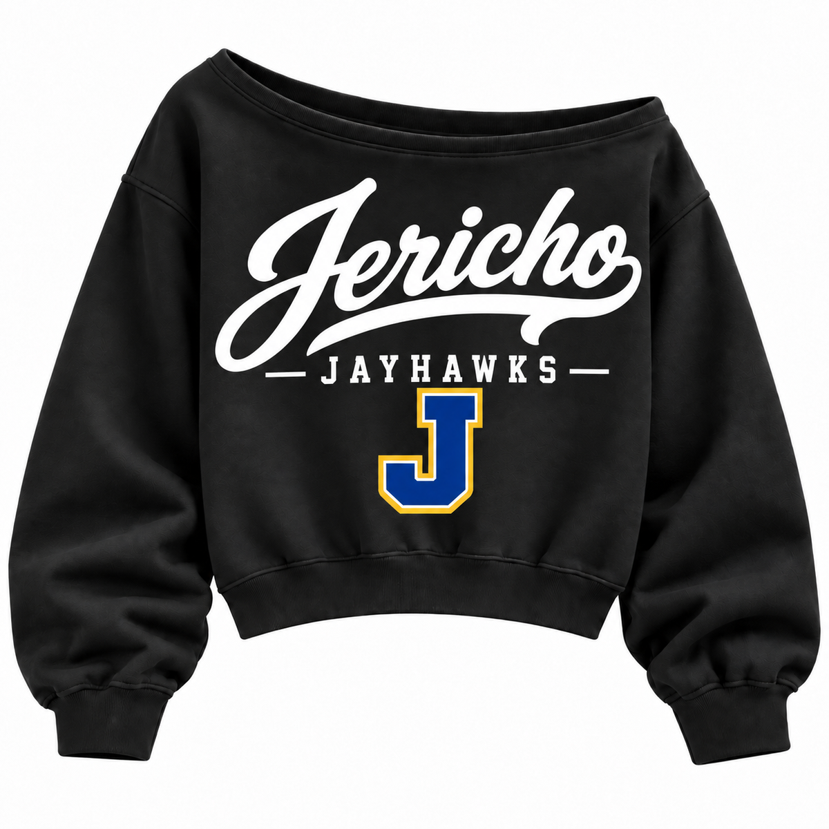 Jericho Jayhawks off-shoulder sweatshirt in black