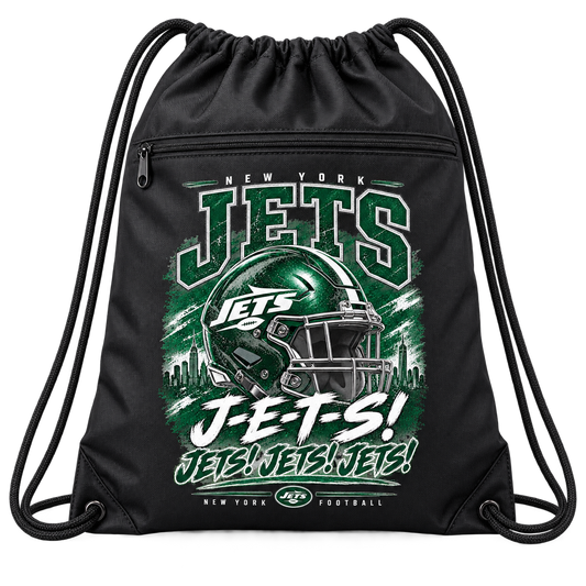 New York Jets Zip-Pocket Drawstring Bag in Black