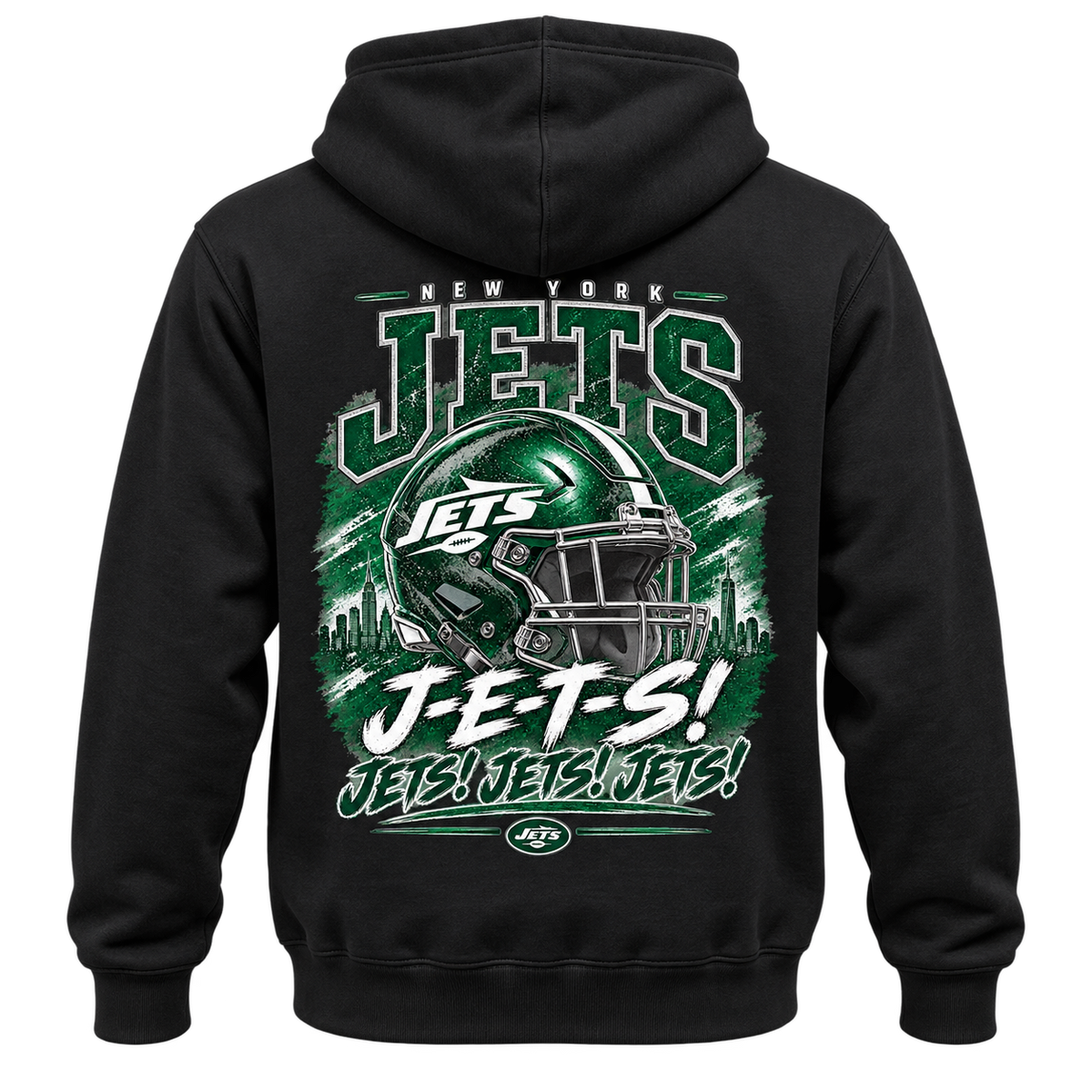 New York Jets Helmet and Skyline hoodie black back