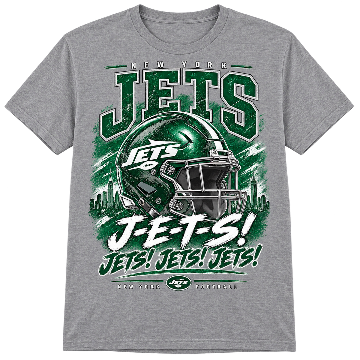 New York Jets Helmet and Skyline tee gray