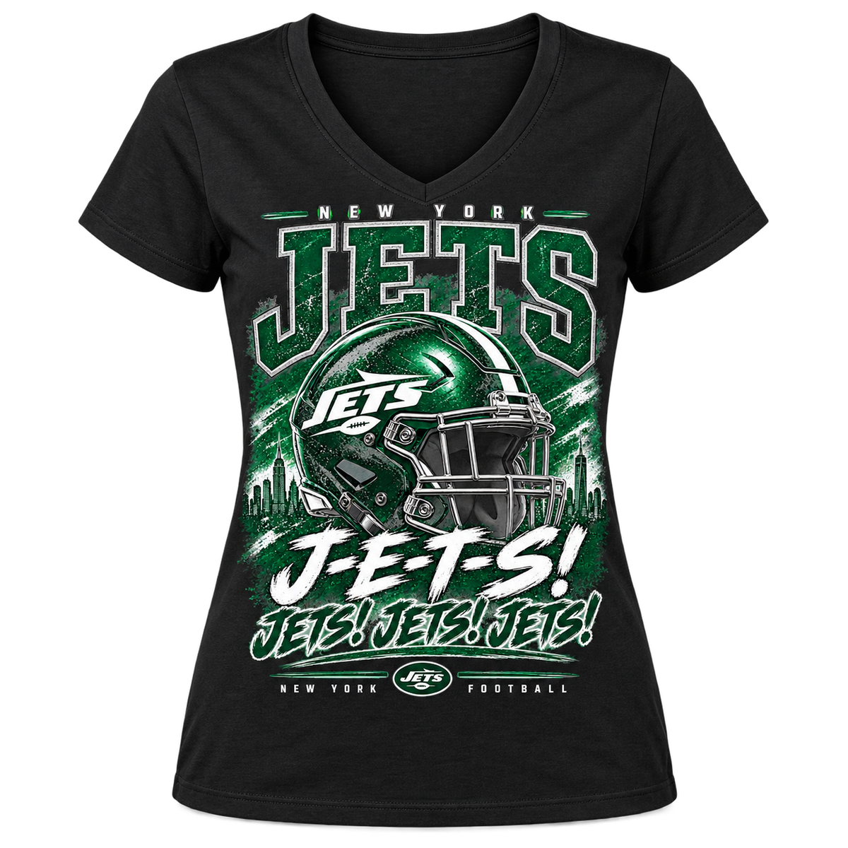 New York Jets Women's V-Neck T-Shirt in Black