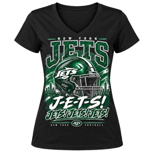 New York Jets Women's V-Neck T-Shirt in Black