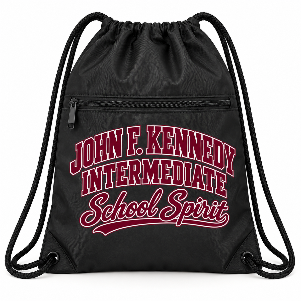 John F. Kennedy Intermediate School Spirit Zip-Pocket Cinch Bag — exact school-specific artwork