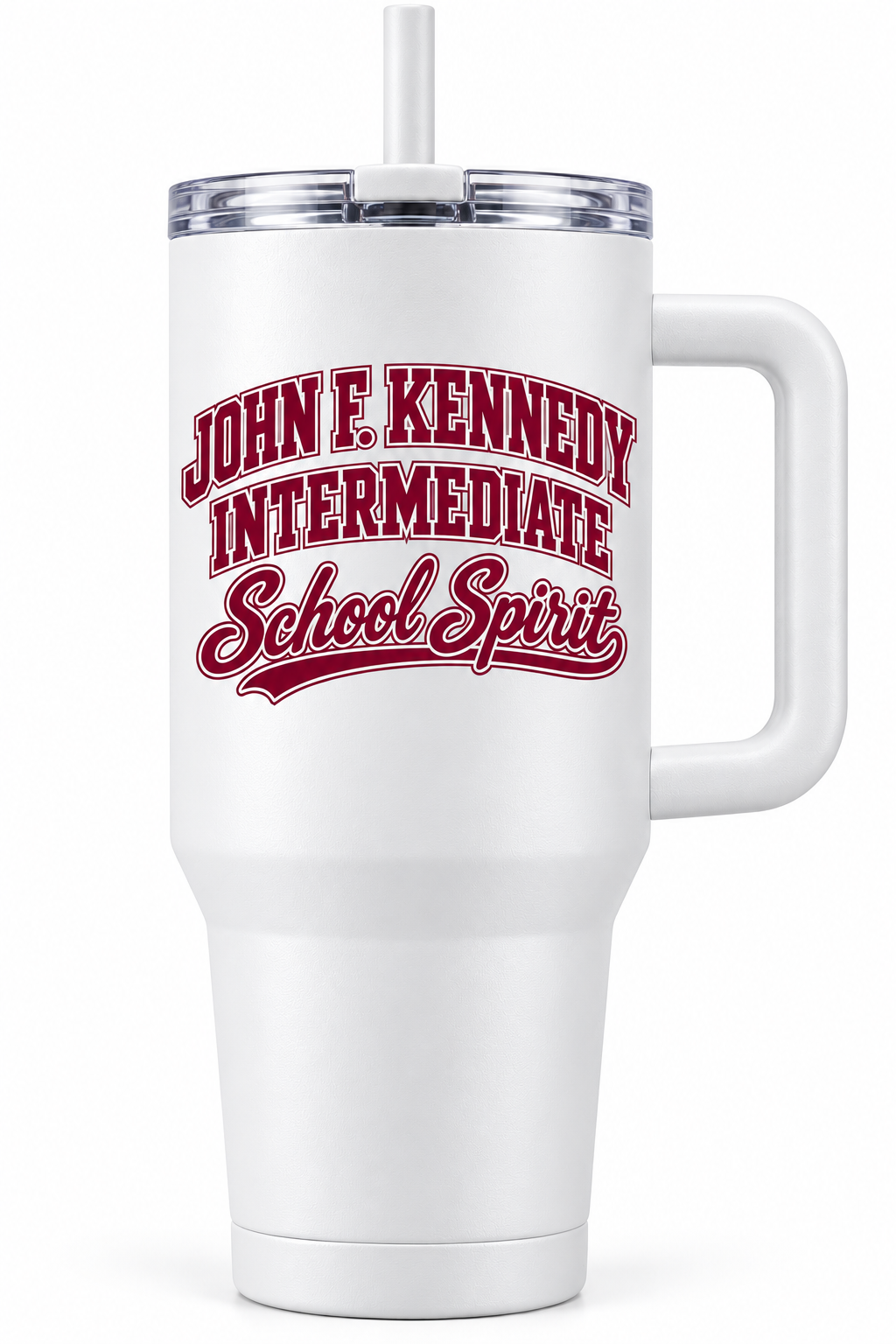 John F. Kennedy Intermediate School Spirit Handled Straw Tumbler — exact school-specific artwork