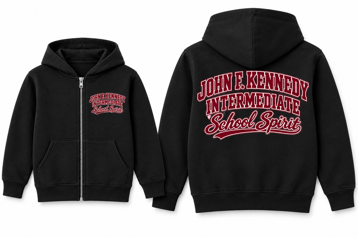 John F. Kennedy Intermediate School Spirit Youth Full-Zip Hoodie — exact school-specific artwork